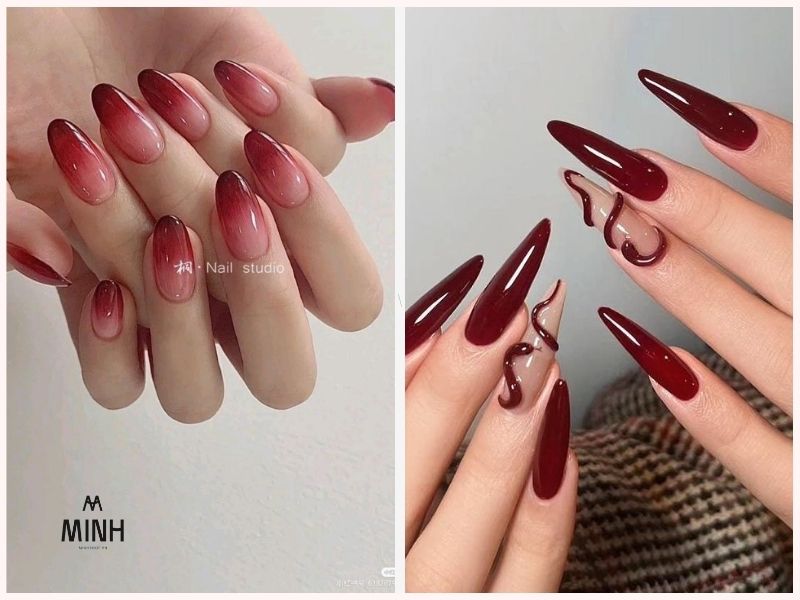 Những mẫu nail đẹp cho móng dài màu đỏ