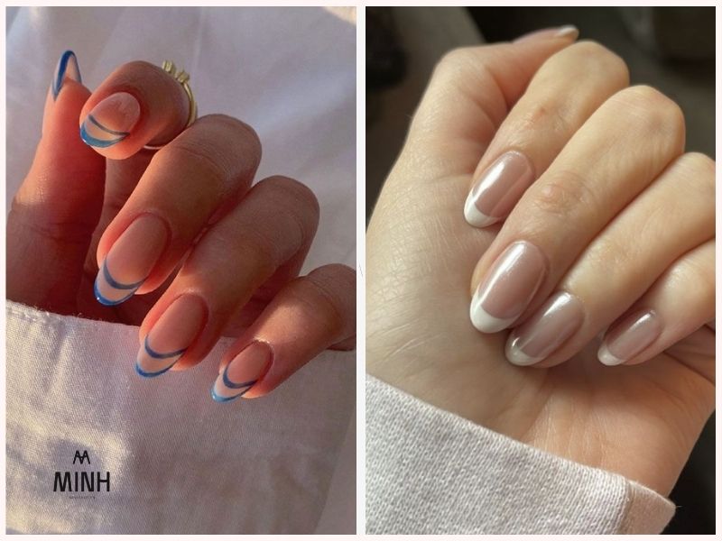 Mẫu nail móng dài đẹp màu nude vẽ đầu móng