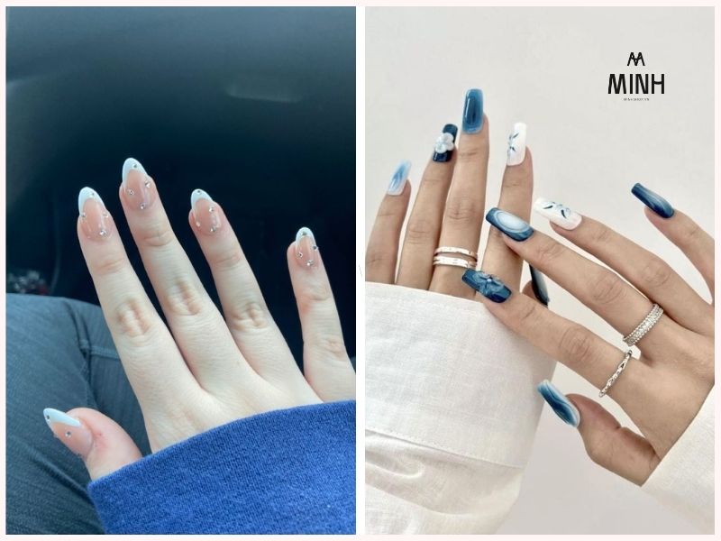 Những mẫu nail đẹp cho móng dài màu xanh dương