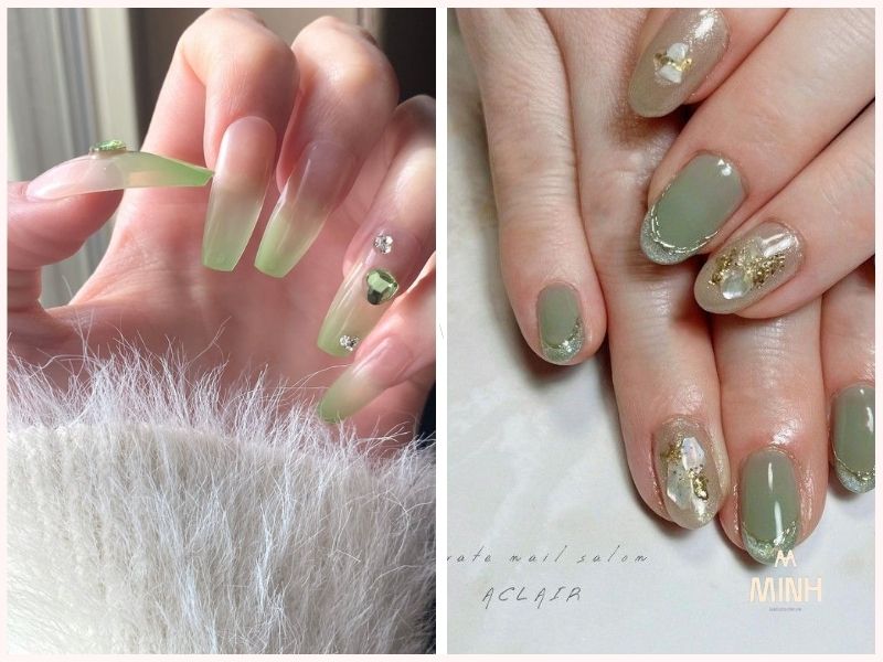 Nail màu xanh lá đẹp cho móng dài