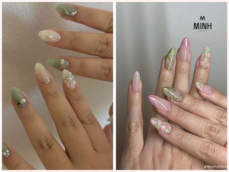 Nail màu xanh lá đẹp cho móng dài