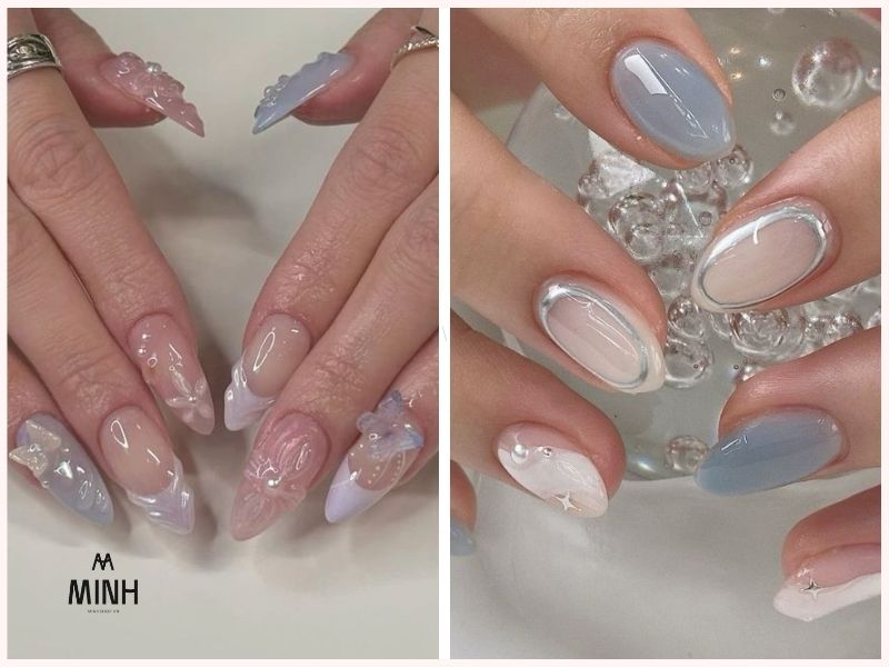 Những mẫu nail đẹp cho móng dài màu xanh dương