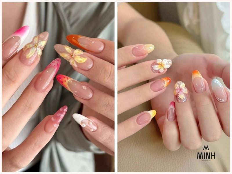 Nail cho móng dài họa tiết hoa nổi