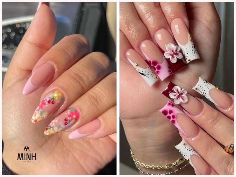 Mẫu nail đẹp cho móng tay dài nhiều màu sắc