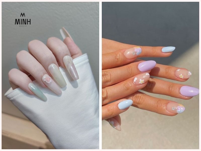 Mẫu nail đẹp cho móng tay dài màu pastel