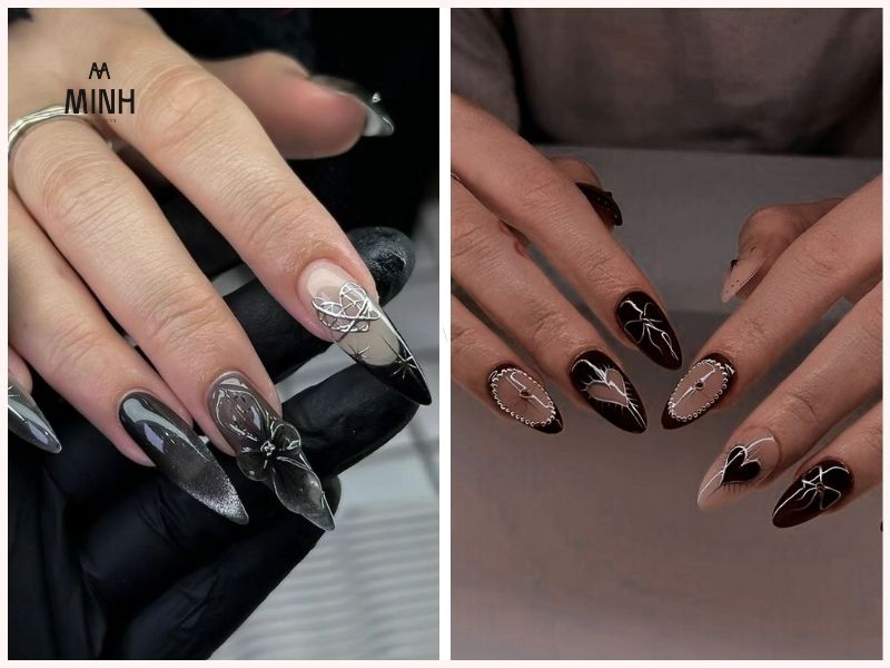 Mẫu nail đẹp cho móng dài màu đen