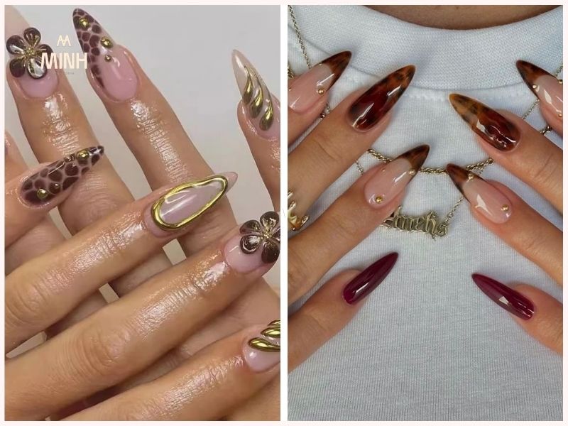 Mẫu nail đẹp cho móng dài họa tiết da báo