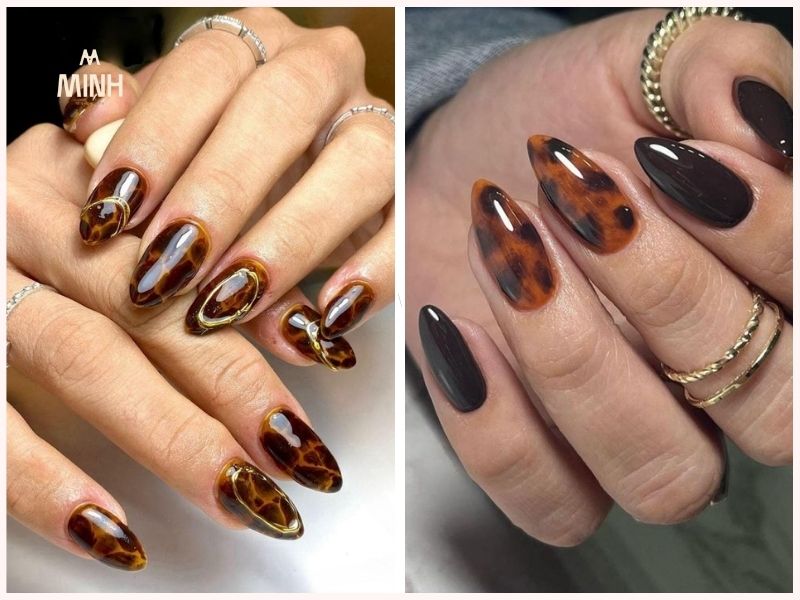 Mẫu nail đẹp cho móng dài họa tiết da báo