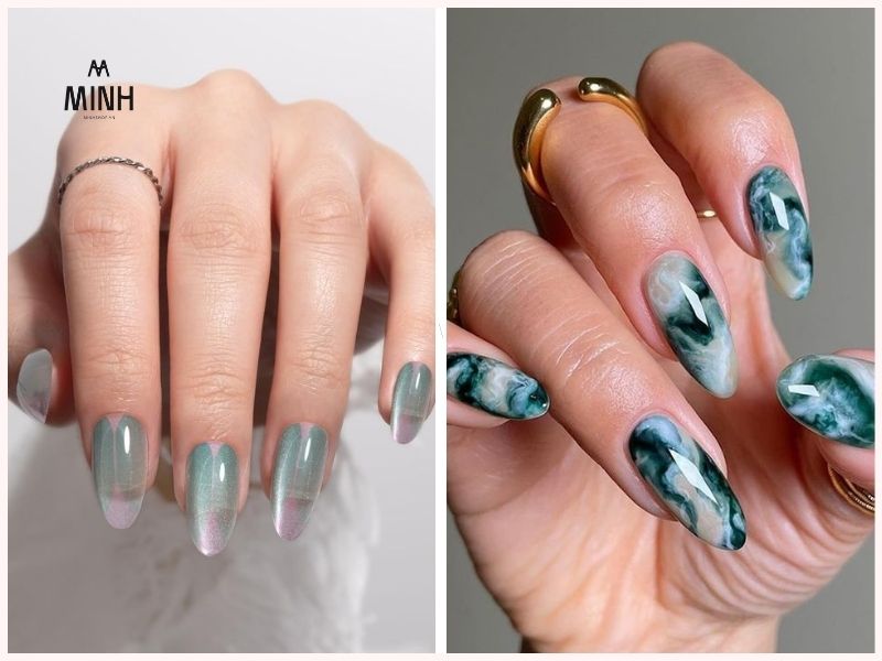 Những mẫu nail đẹp màu xanh lam cho móng dài