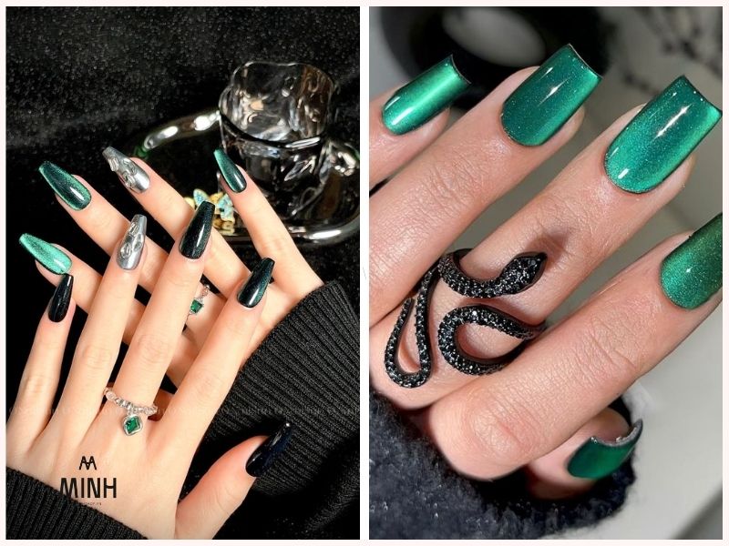 Những mẫu nail đẹp màu xanh lam cho móng dài