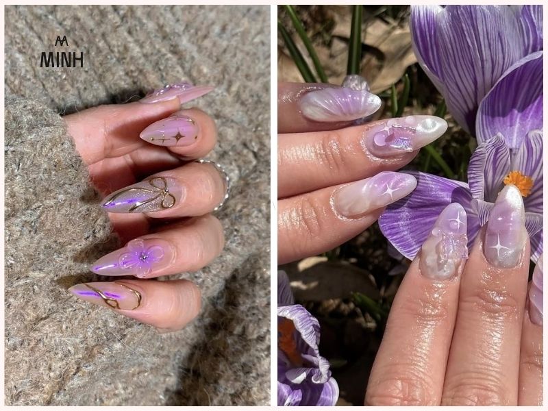 Mẫu nail đẹp cho móng tay dài màu tím dịu dàng