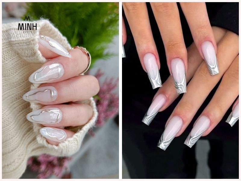 Những mẫu nail đẹp cho móng dài màu trắng