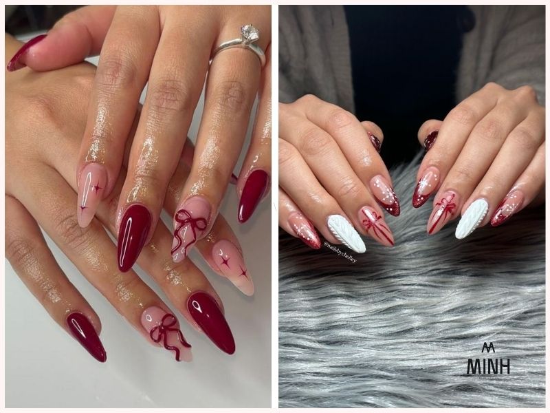 Mẫu nail móng dài đẹp đính nơ trendy