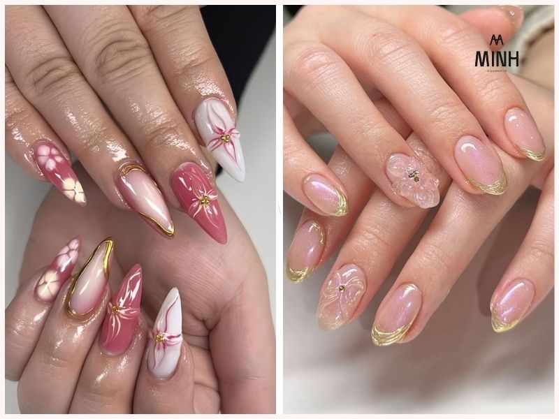 Mẫu nail đẹp cho móng dài màu hồng ngọt ngào