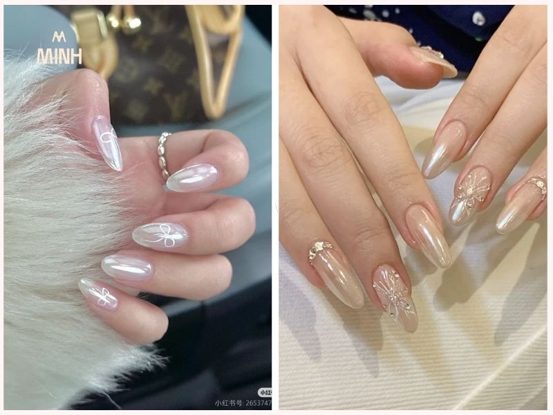 Nail móng dài nhọn màu trắng tráng gương