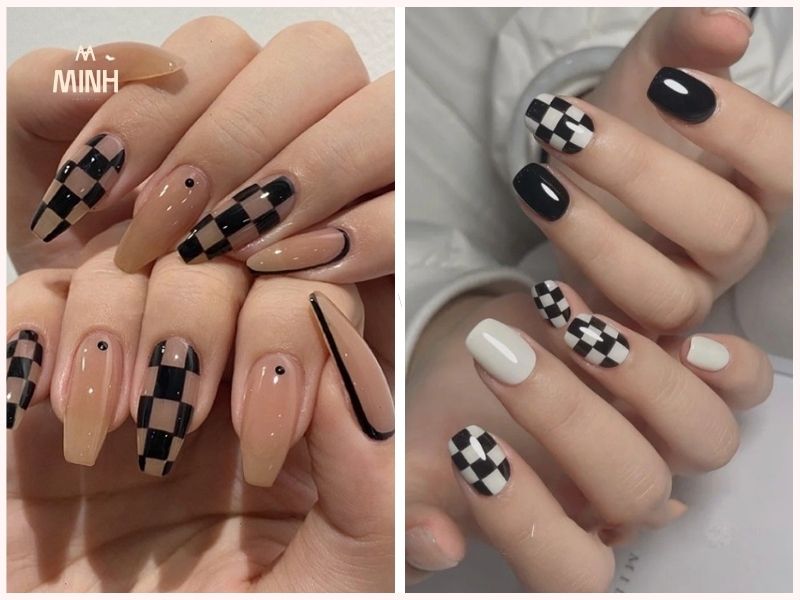 Những mẫu nail caro đẹp cho móng dài