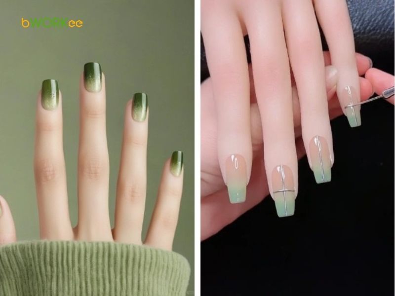 Nail màu xanh lá ombre