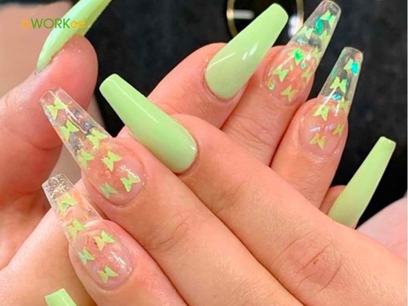 Nail màu xanh lá nhạt / Pastel và Xanh Mint