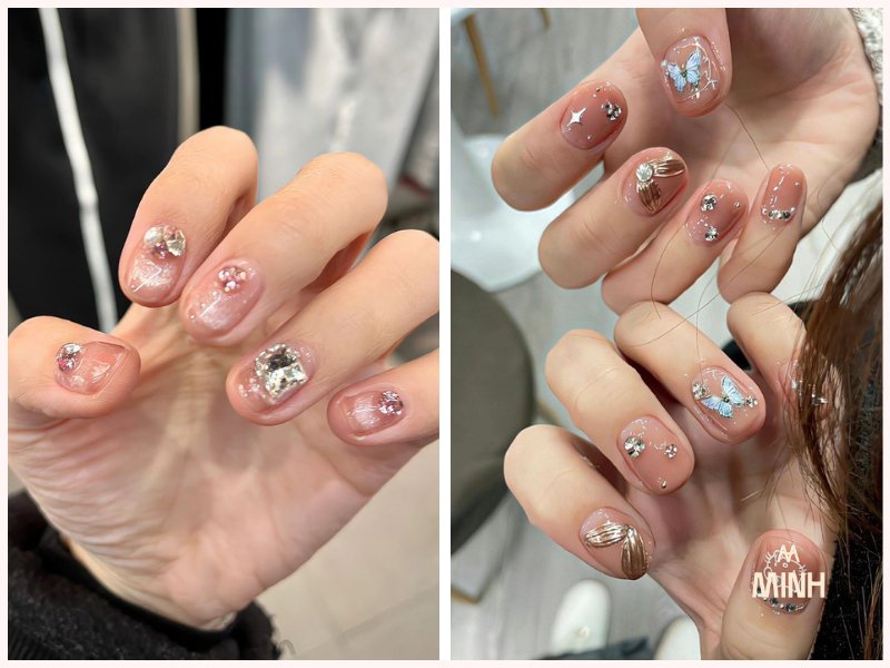 mẫu nail đính đá đẹp đơn giản