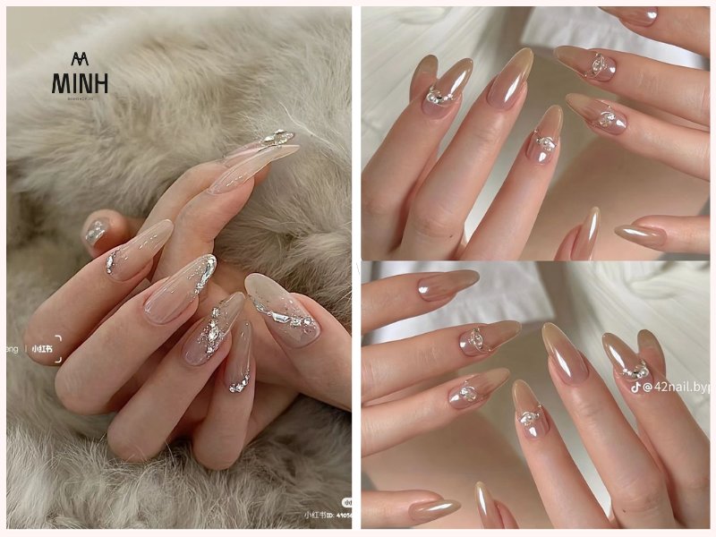 Mẫu nail basic đính đá