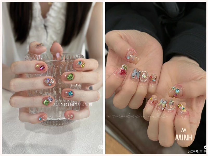 Nail đính đá nhiều màu sắc