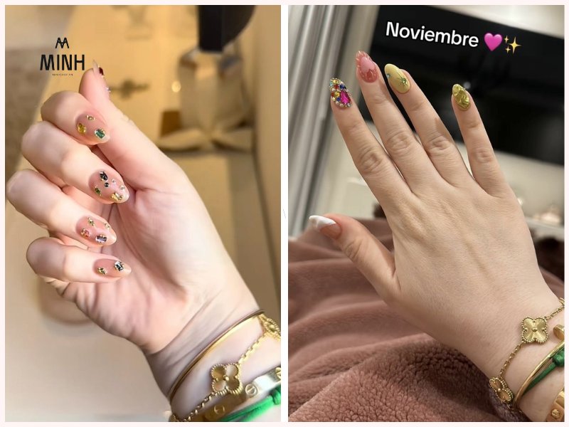 Nail đính đá nhiều màu sắc