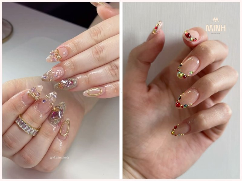 mẫu nail đính đá đẹp đơn giản
