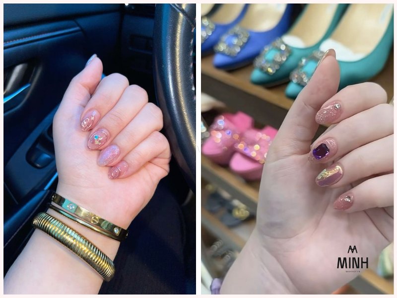 mẫu nail đính đá đẹp đơn giản