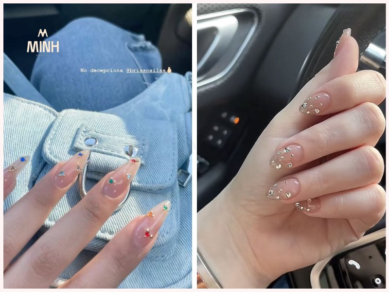 Mẫu nail ombre đính đá
