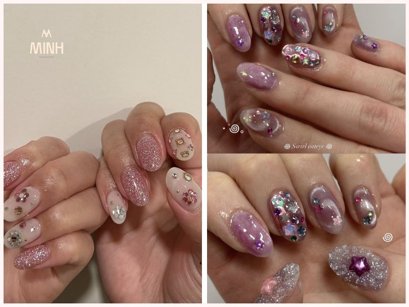 Mẫu nail ombre đính đá