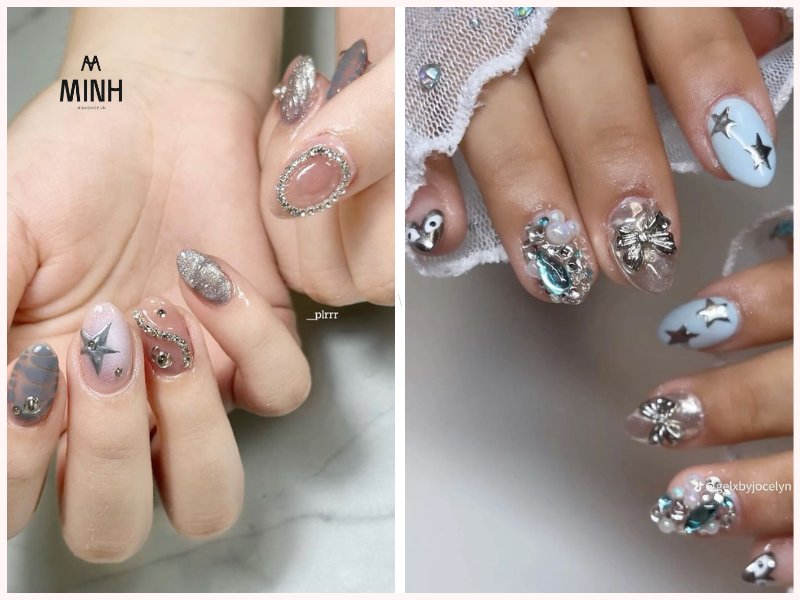 mẫu nail đính đá đẹp đơn giản