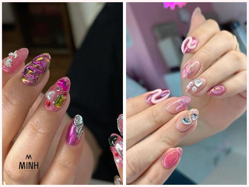 mẫu nail đính đá đẹp đơn giản