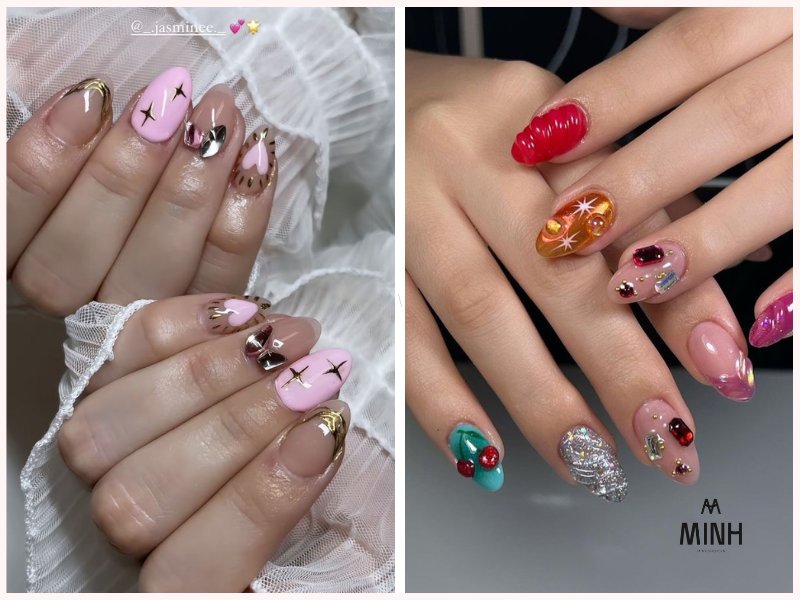 Mẫu nail đính đá đẹp đơn giản kiểu Hàn Quốc