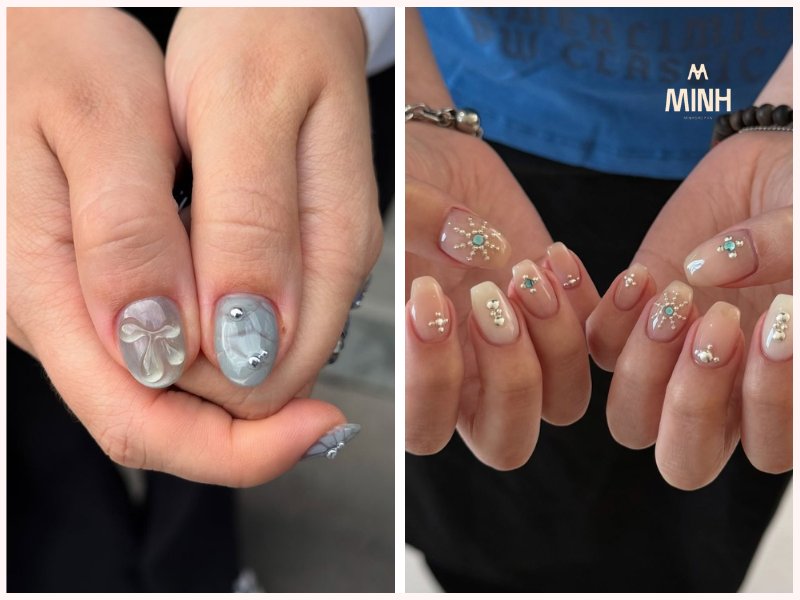 Mẫu nail đính đá đẹp đơn giản kiểu Hàn Quốc