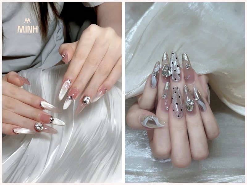 mẫu nail đính đá đẹp đơn giản
