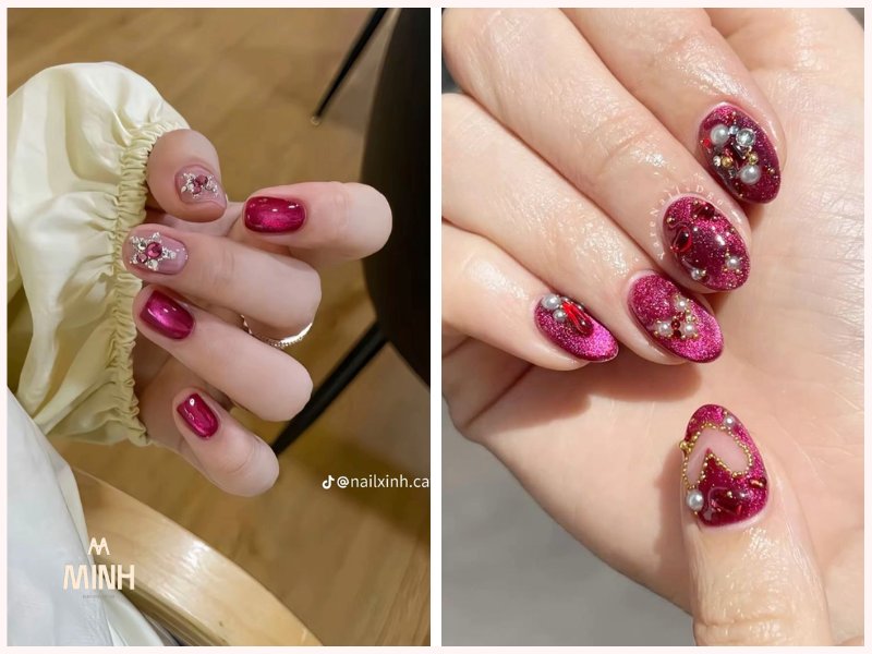 Nail đính đá màu trắng cho cô dâu