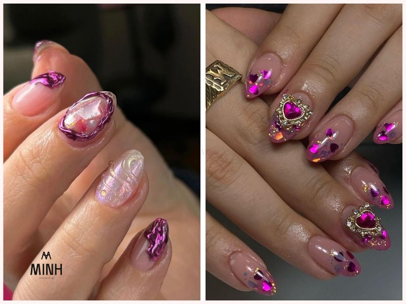 mẫu nail đính đá đẹp đơn giản