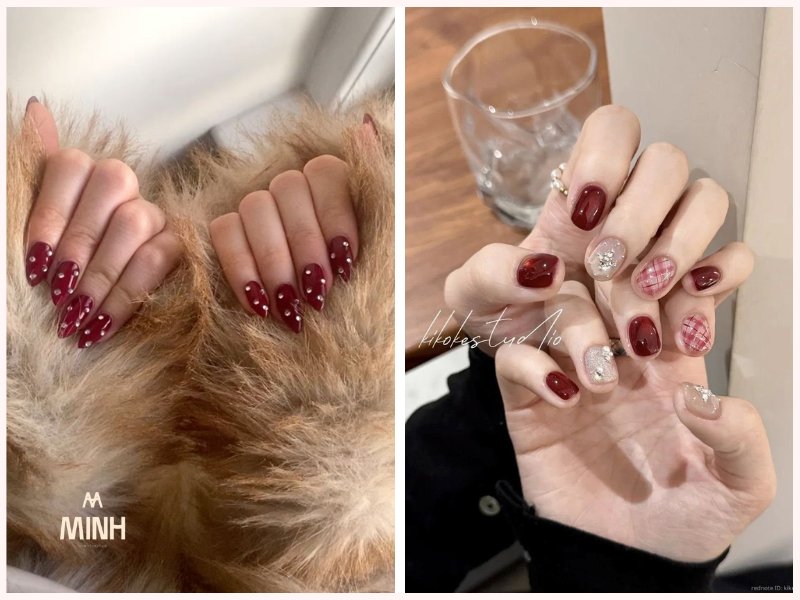 Nail đính đá màu hồng dễ thương