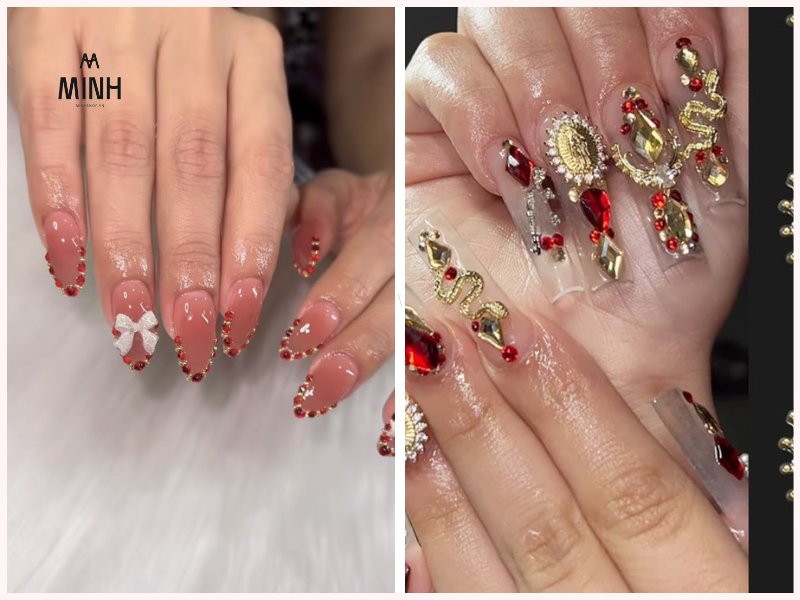 mẫu nail đính đá đẹp đơn giản