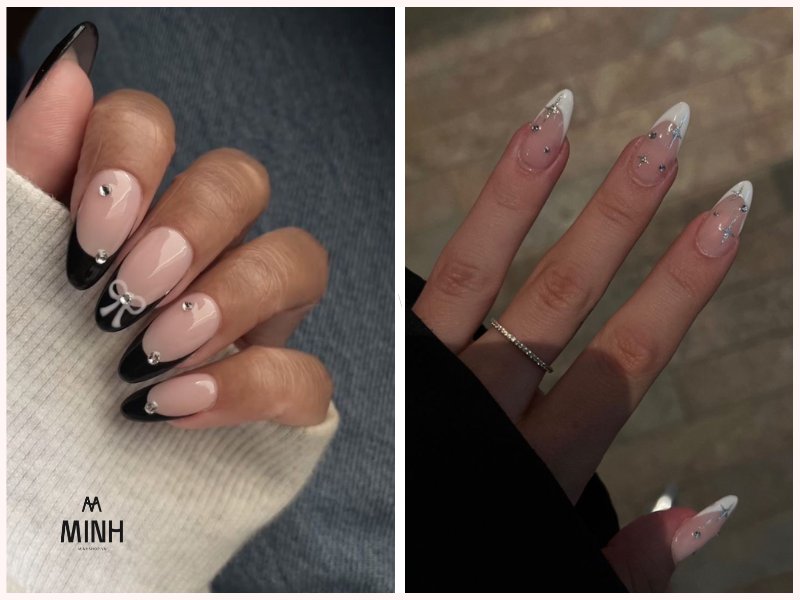 Nail đính đá màu nude