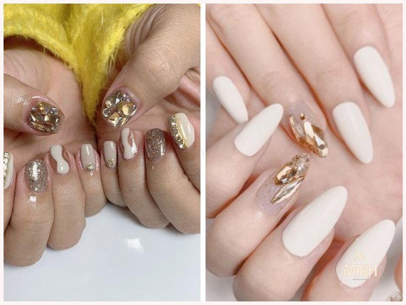 Nail đính đá màu vàng sang chảnh