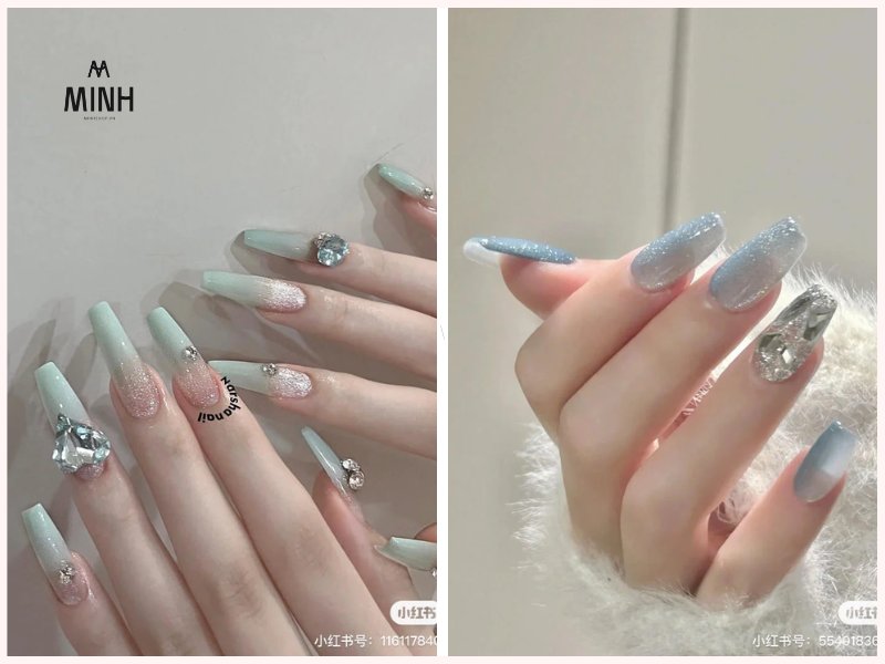 Nail đính đá màu vàng sang chảnh