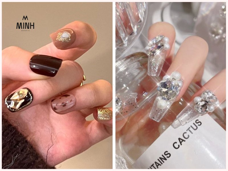 Mẫu nail đính đá to
