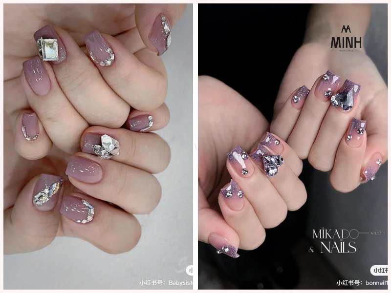 Nail đính đá màu xanh dương tươi mới