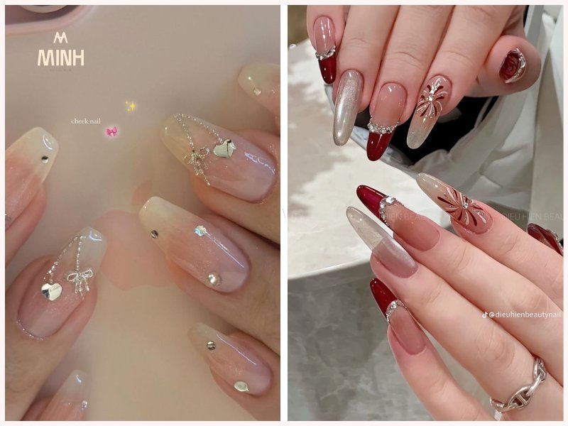 Nail đính đá kết hợp vẽ họa tiết