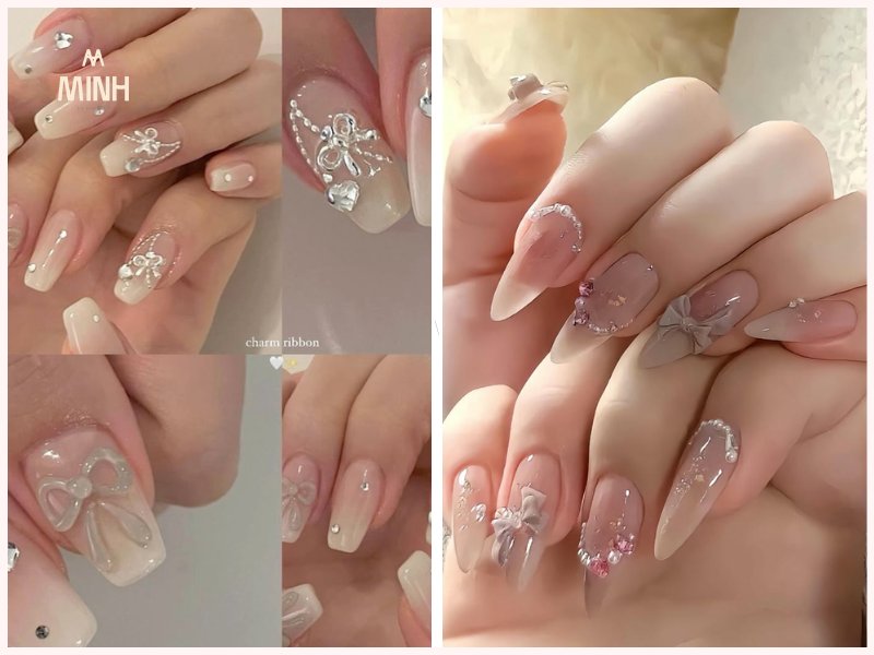 Nail sơn ombre đính đá