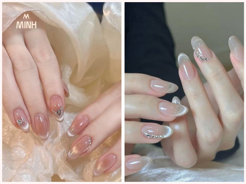 Nail sơn ombre đính đá