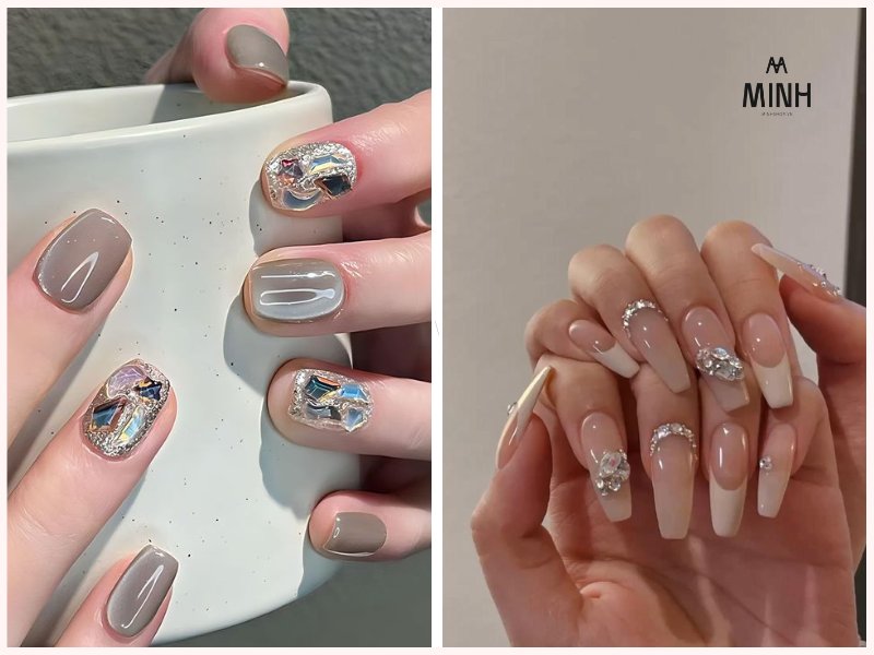 Mẫu nail đính đá to