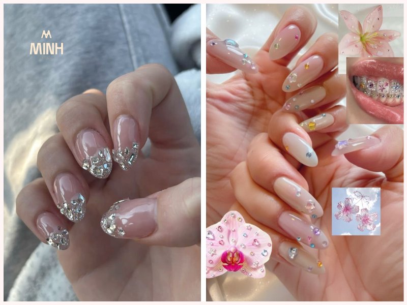 Mẫu nail basic đính đá
