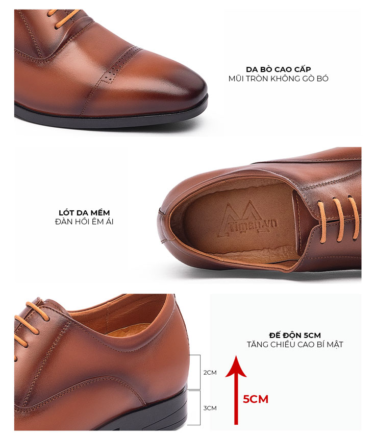 Giày tăng chiều cao nam NC18 chất da cao cấp